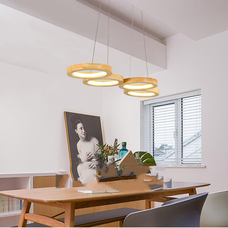 Modern Solid Wood Pendant Circle Chandelier