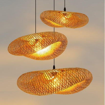 Bamboo Straw Hat-shaped Hanging Lamp