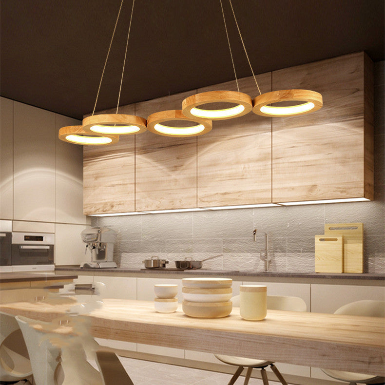 Modern Solid Wood Pendant Circle Chandelier