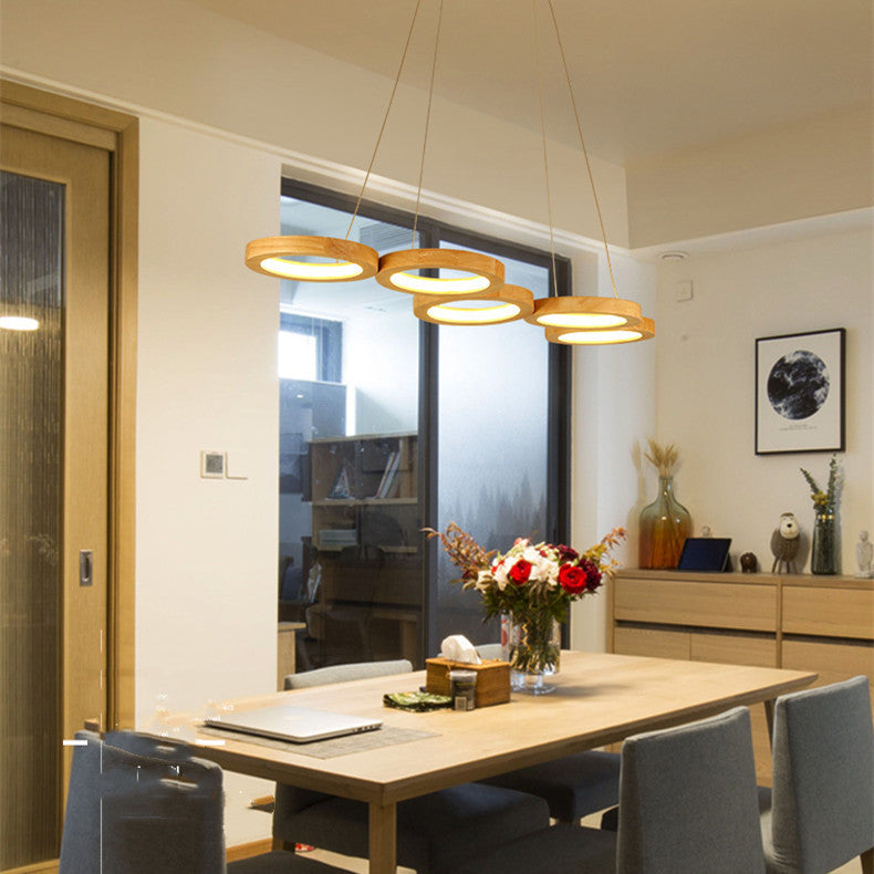 Modern Solid Wood Pendant Circle Chandelier