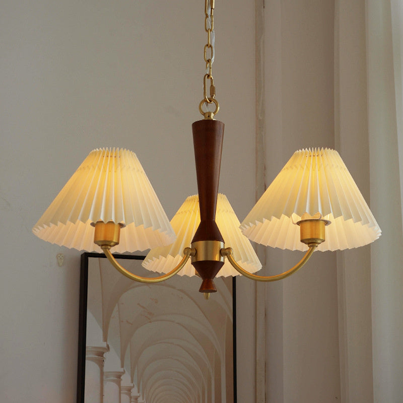 Brass Retro Japanese Single Pleated Walnut Chandelier