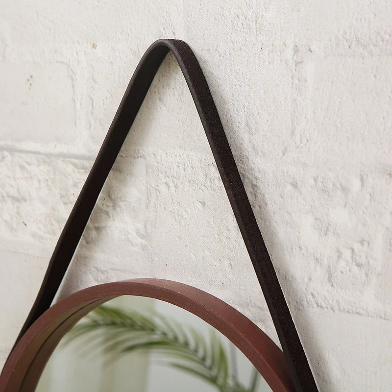 Vintage Wooden Round Wall Mirror Hanging Makeup Mirror Nordic Decor Mirror for Entryway Living Room Wall Decor
