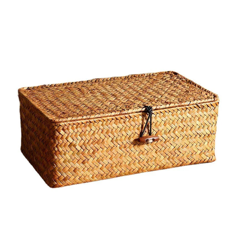 Woven Vintage Storage Rack Basket Boho Pastoral Home Decor Covered Storage Box Desktop Miscellaneous Storage Box Pastoral Basket