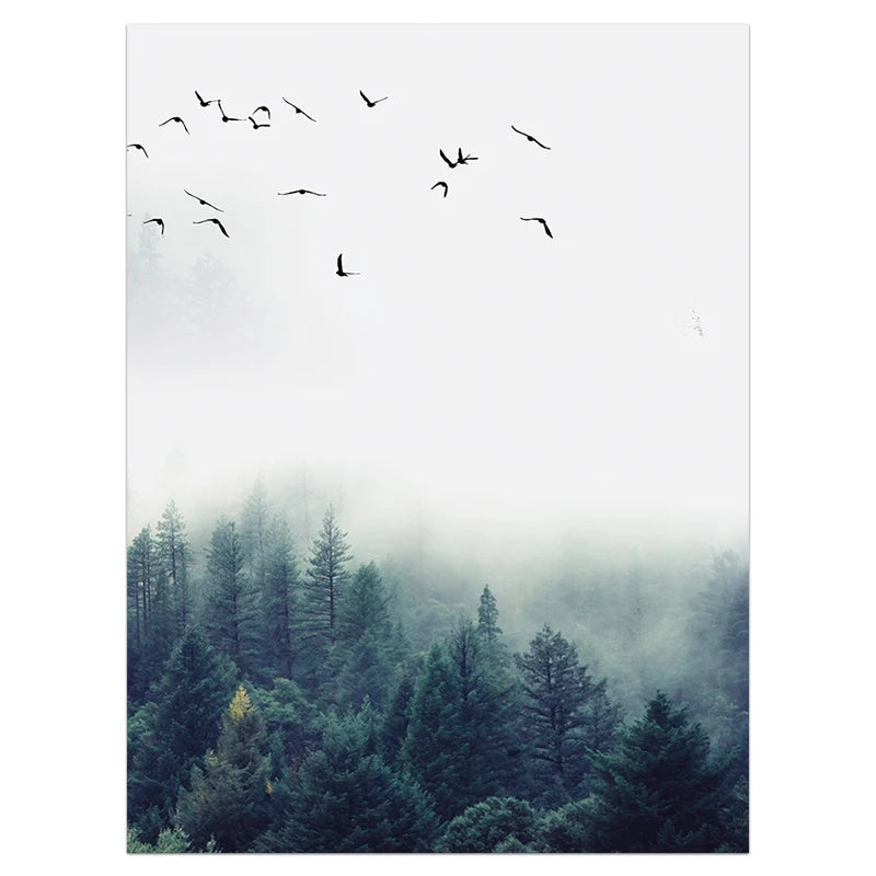 Nordic Style Forest Lanscape Wall Art Canvas Poster and Print Canvas Painting Decorative Picture for Living Room Home Decor