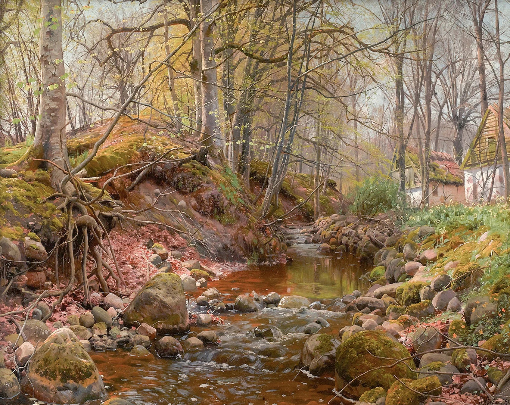 Canvas Painting Nordic Autumn Rural Farmhouse Forest Mountain River Landscape Retro Print Wall Art Picture Home Decor Wall Decor