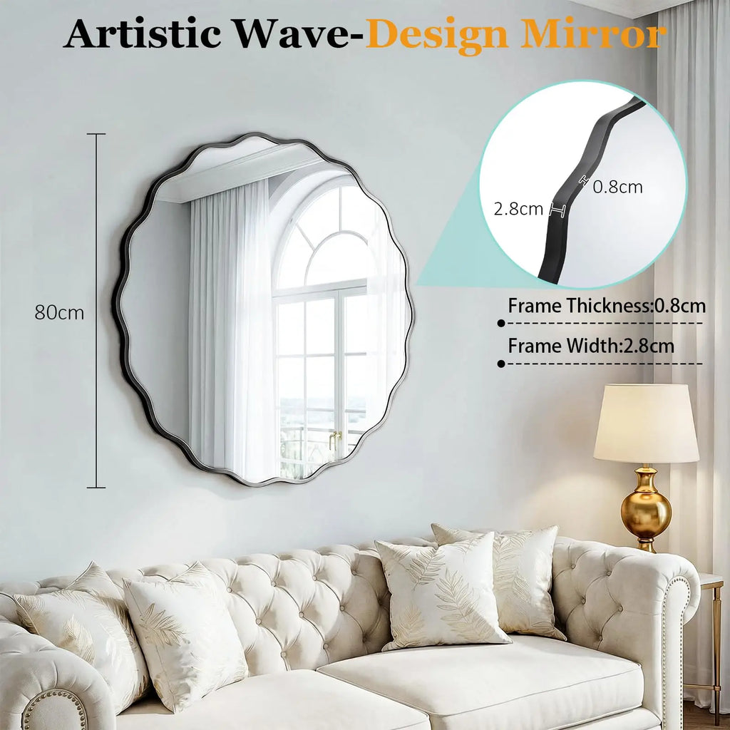 Wavy Edge Round Wall Mirror