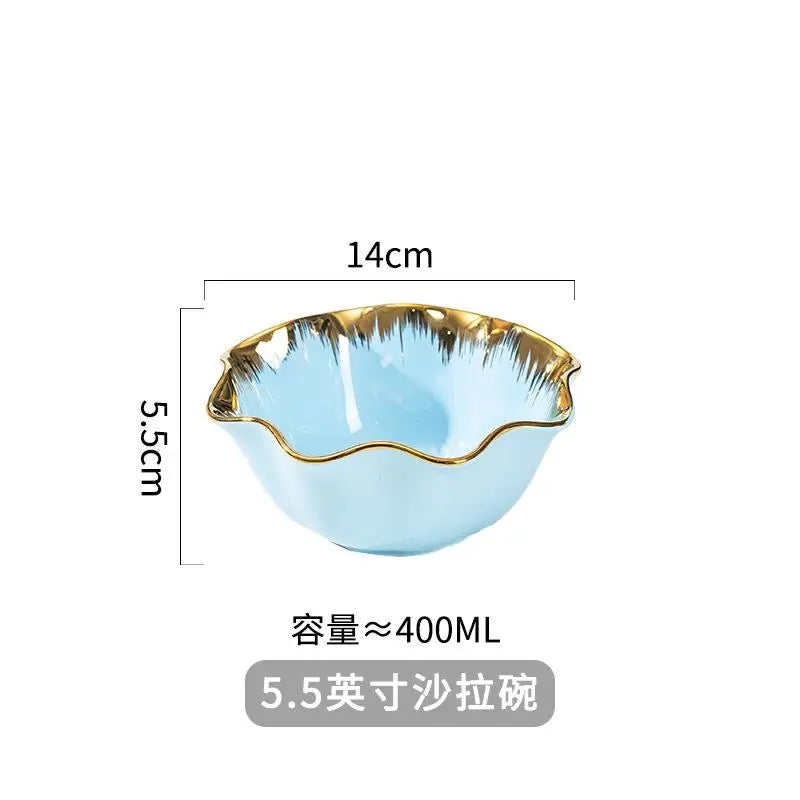 Nordic Luxury Ceramic Bowl Plate Set Tableware Creative Salad Vegetable Fruit Plate Dessert Noodle Bowl Crockery 8 inch