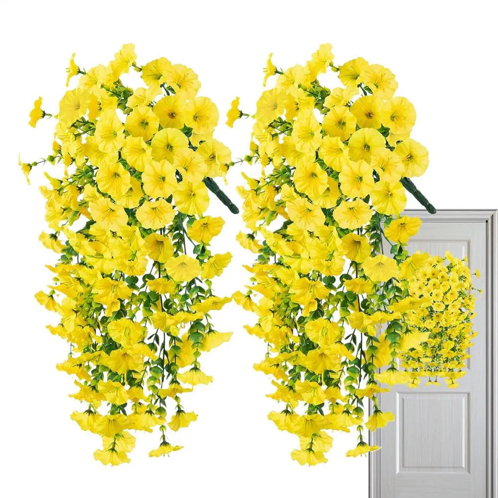 Fake Petunias 2 Pieces Faux Petunias Garden Flower Decor UV-Resistant Fake Plants For Porch Patio Garden Yard Wedding Party