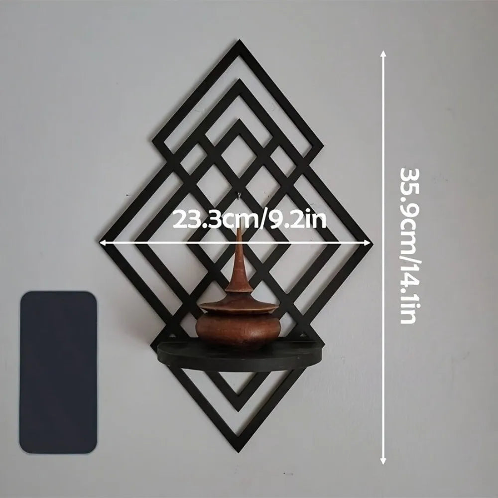 Wooden Wall Mounted Decorative Shelf Geometric Hanging Floating Wall Storage Rack Home Decoration Hollow Out Wall Decor Bedroom
