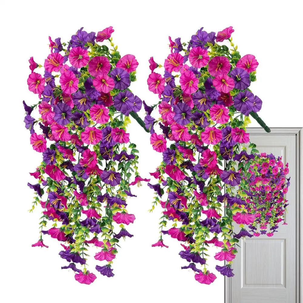 Fake Petunias 2 Pieces Faux Petunias Garden Flower Decor UV-Resistant Fake Plants For Porch Patio Garden Yard Wedding Party