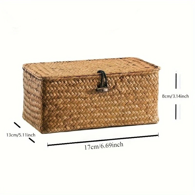Woven Vintage Storage Rack Basket Boho Pastoral Home Decor Covered Storage Box Desktop Miscellaneous Storage Box Pastoral Basket