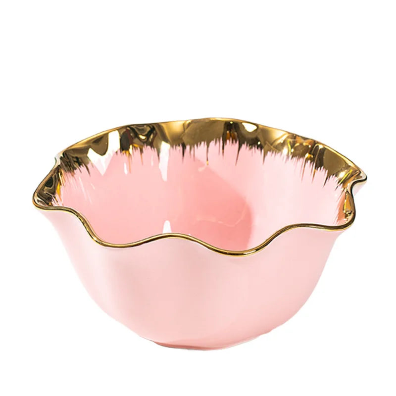 Nordic Luxury Ceramic Bowl Plate Set Tableware Creative Salad Vegetable Fruit Plate Dessert Noodle Bowl Crockery 8 inch