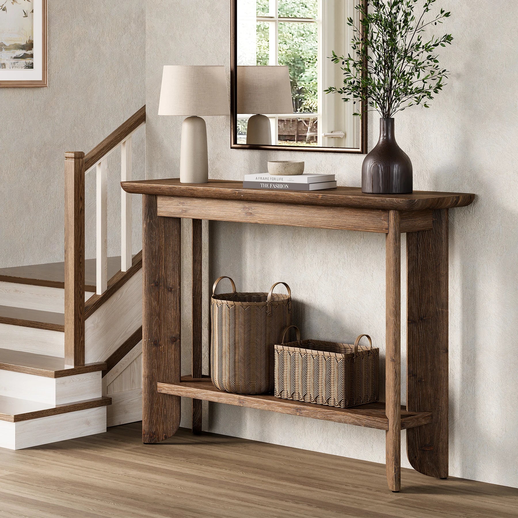 Walnut 2-Tier Console Table