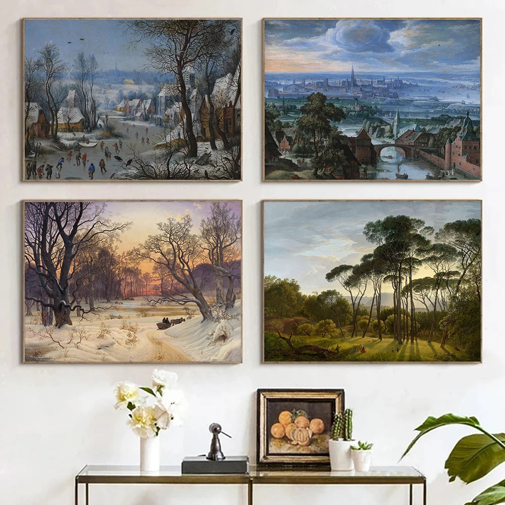 Canvas Painting Nordic Autumn Rural Farmhouse Forest Mountain River Landscape Retro Print Wall Art Picture Home Decor Wall Decor