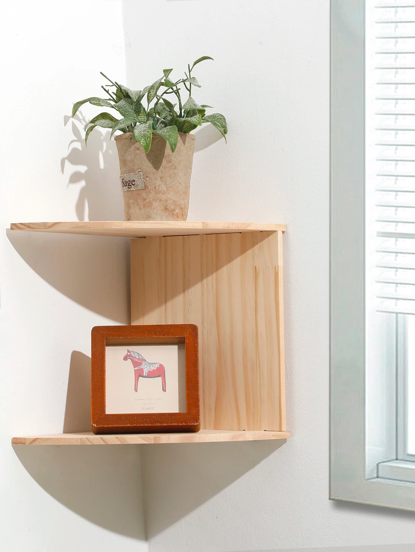 Wooden Corner Shelf Two-Layer Burlywood Shelf Boho Home Decoration Floating Wall Organizer Room Decors Aesthetic Wall Decor Gift