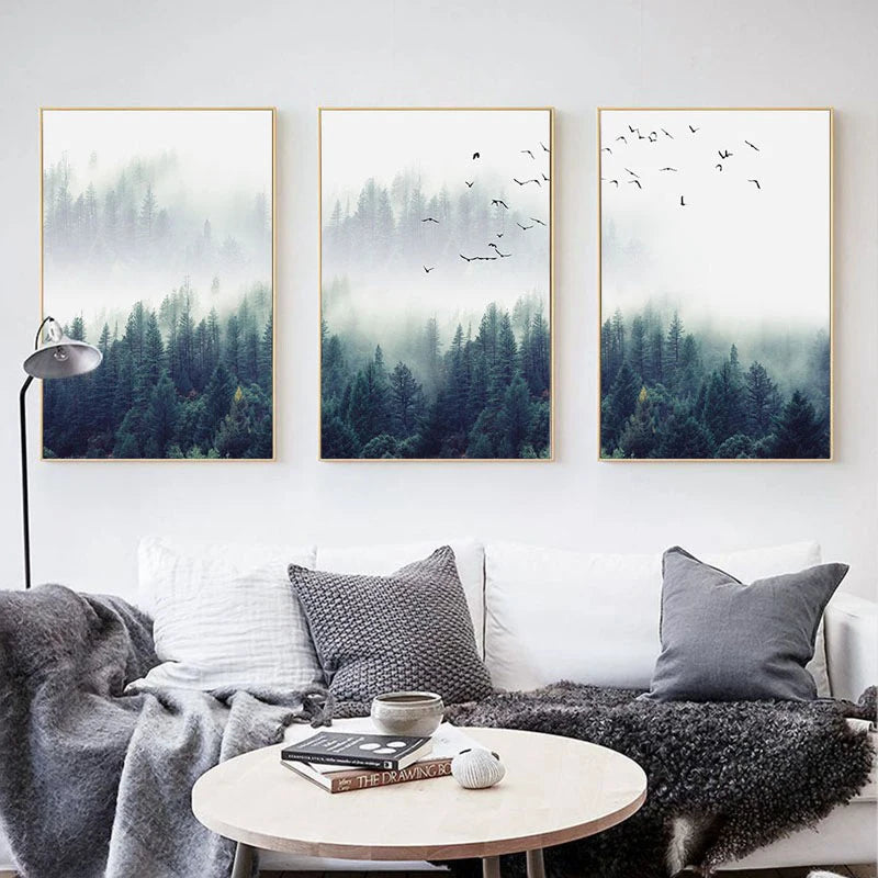 Nordic Style Forest Lanscape Wall Art Canvas Poster and Print Canvas Painting Decorative Picture for Living Room Home Decor