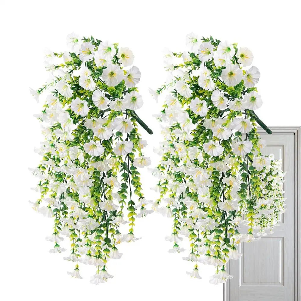 Fake Petunias 2 Pieces Faux Petunias Garden Flower Decor UV-Resistant Fake Plants For Porch Patio Garden Yard Wedding Party