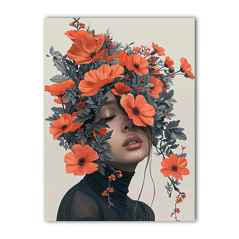 Nordic Wall Art Beautiful Woman & Flowers Vintage Canvas Painting Modern Style Poster Prints Bedroom Living Room Wall Decor