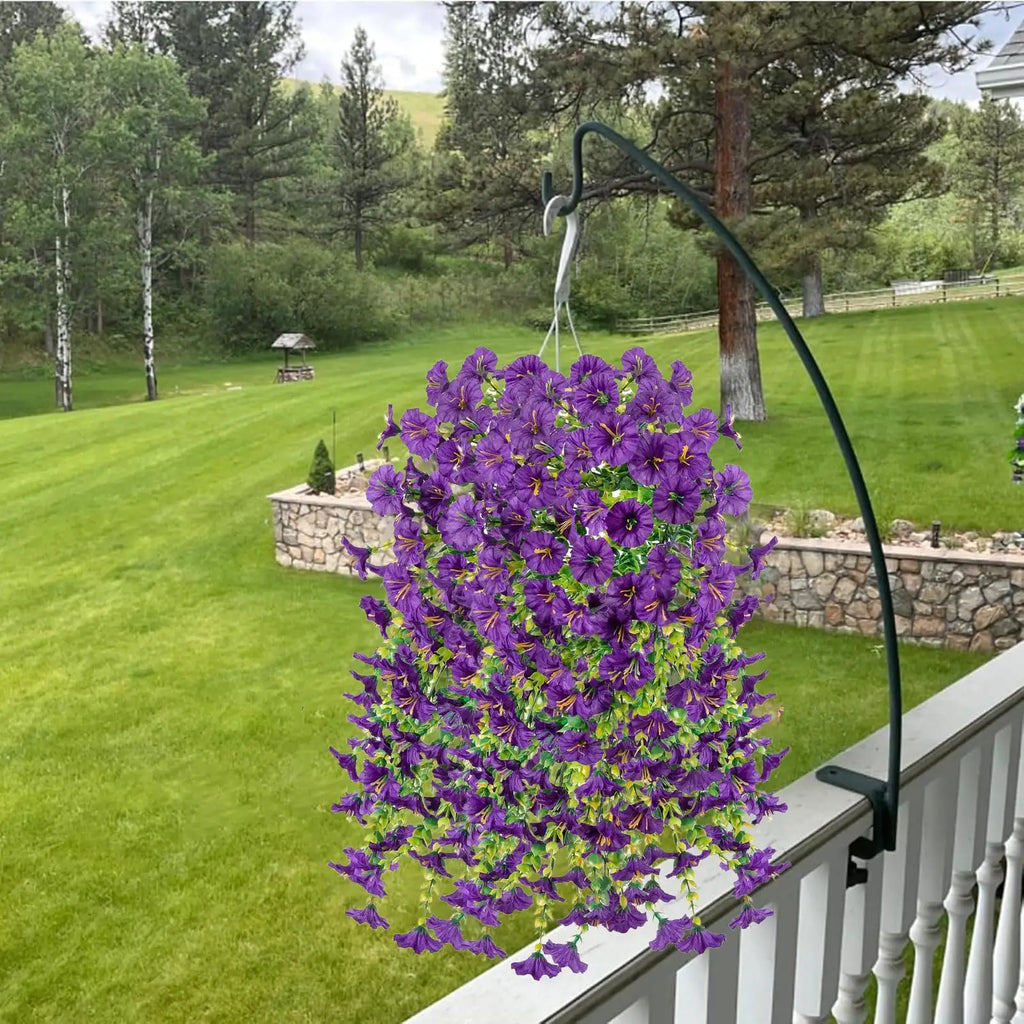 Fake Petunias 2 Pieces Faux Petunias Garden Flower Decor UV-Resistant Fake Plants For Porch Patio Garden Yard Wedding Party