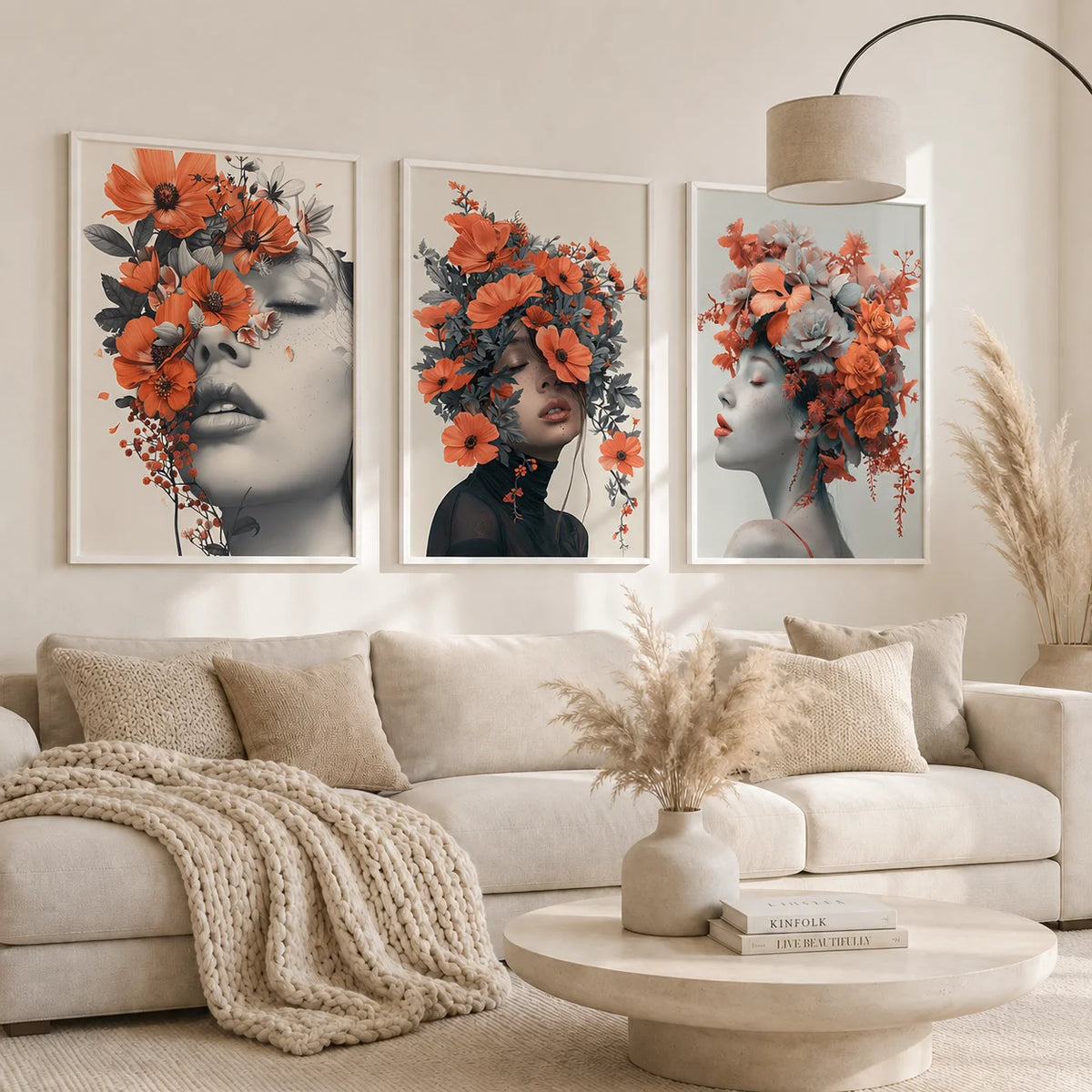 Nordic Wall Art Beautiful Woman & Flowers Vintage Canvas Painting Modern Style Poster Prints Bedroom Living Room Wall Decor