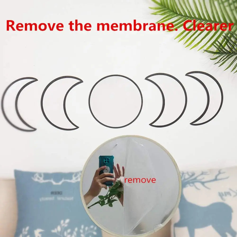 5 Pieces Scandinavian Natural Decor Acrylic Wall Decorative Interior Design Wooden Moon Phase Mirror Bohemian Wall Decoration
