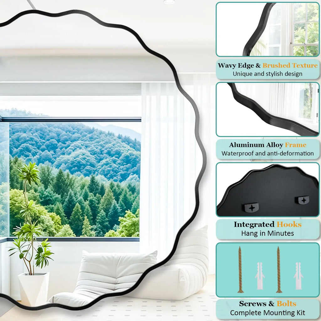 Wavy Edge Round Wall Mirror