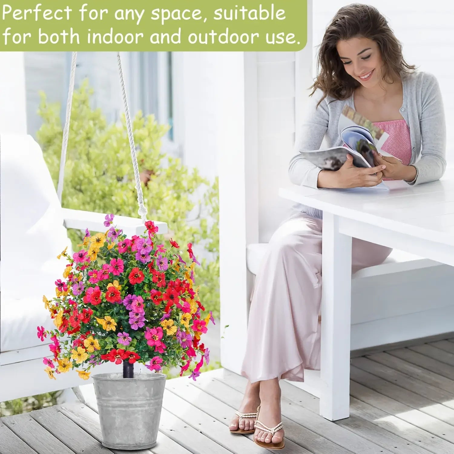 Artificial Flowers for Outdoor Indoor Garden Home Decoration Faux Daisy with Eucalyptus Leaves Fake Plants Greenery Porch Patio