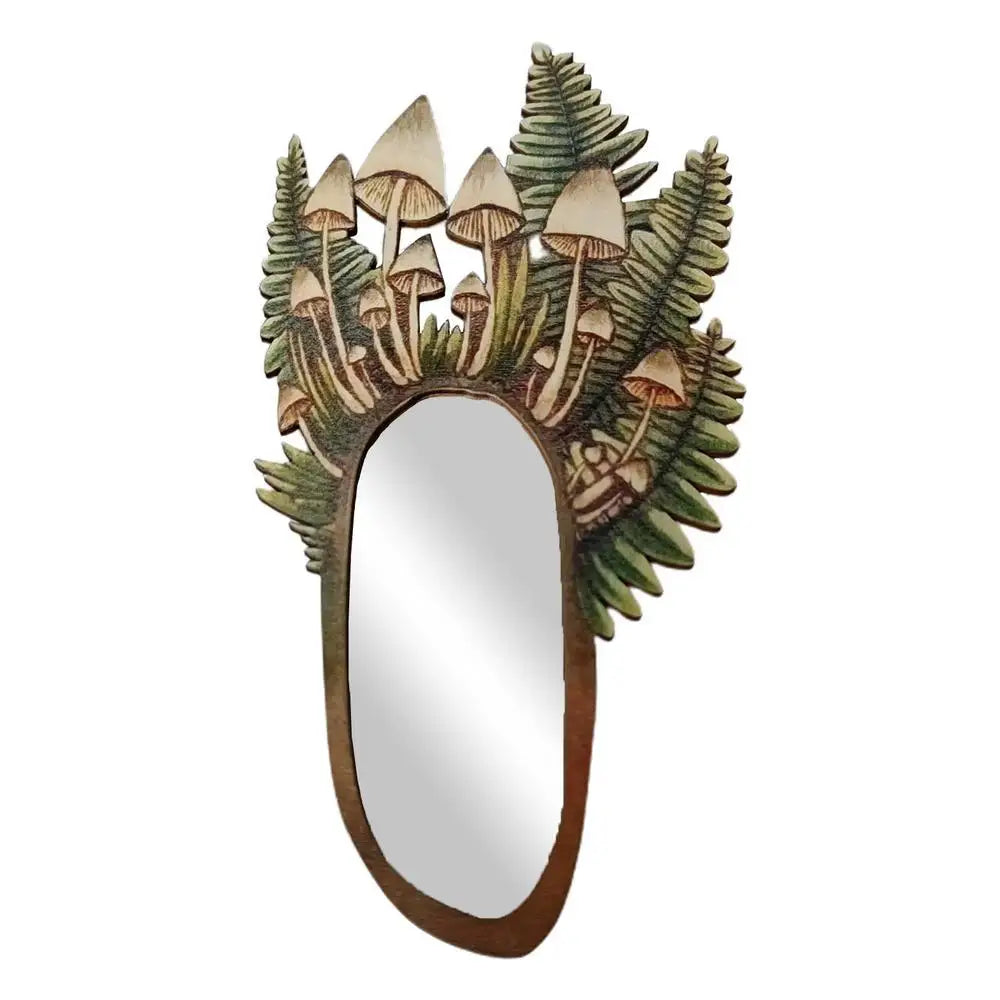 Decorative Wall Mirror Wooden Mushroom Forest Mirror Retro Mirror For Living Room Bedroom Bathroom Entryway Wall Decor