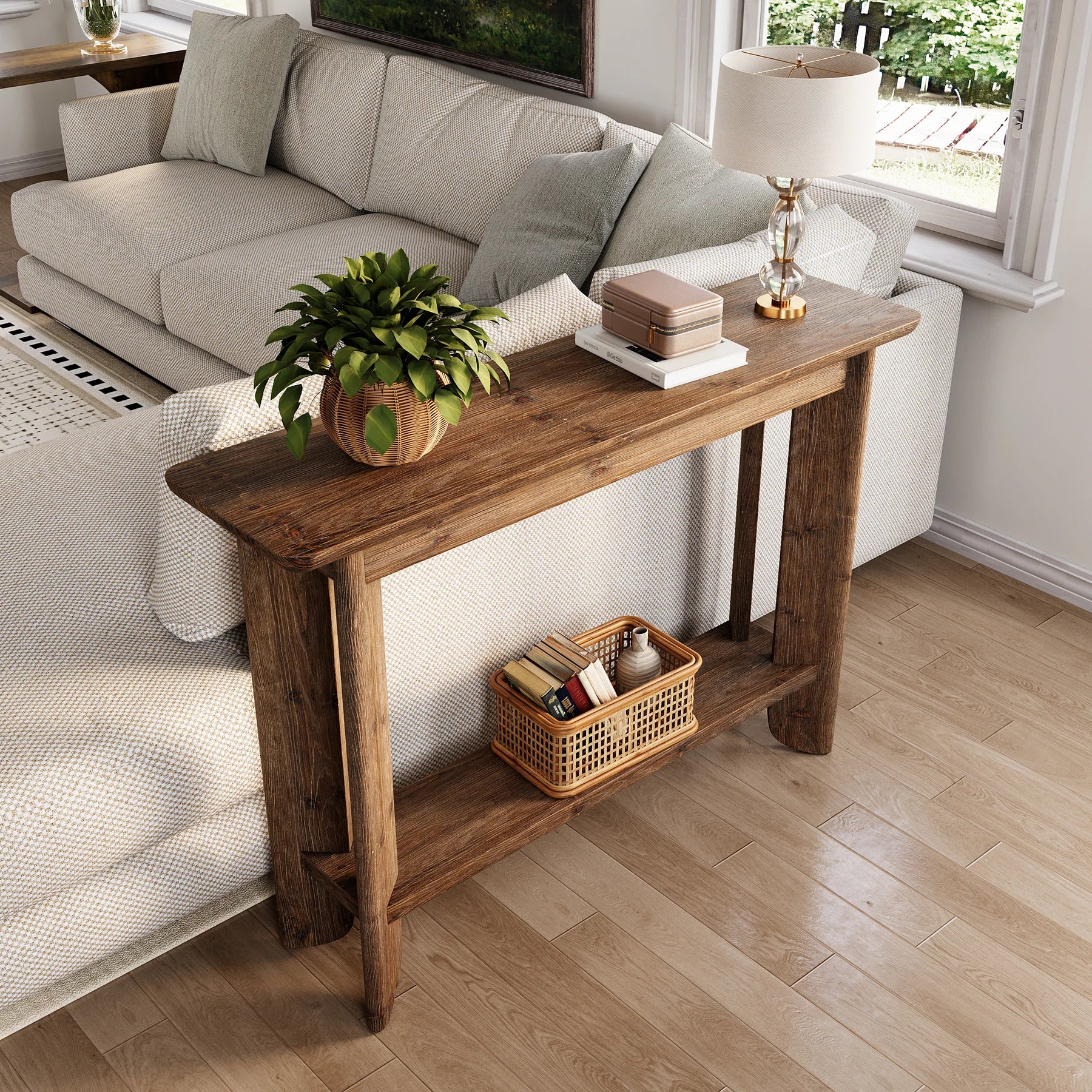 Walnut 2-Tier Console Table