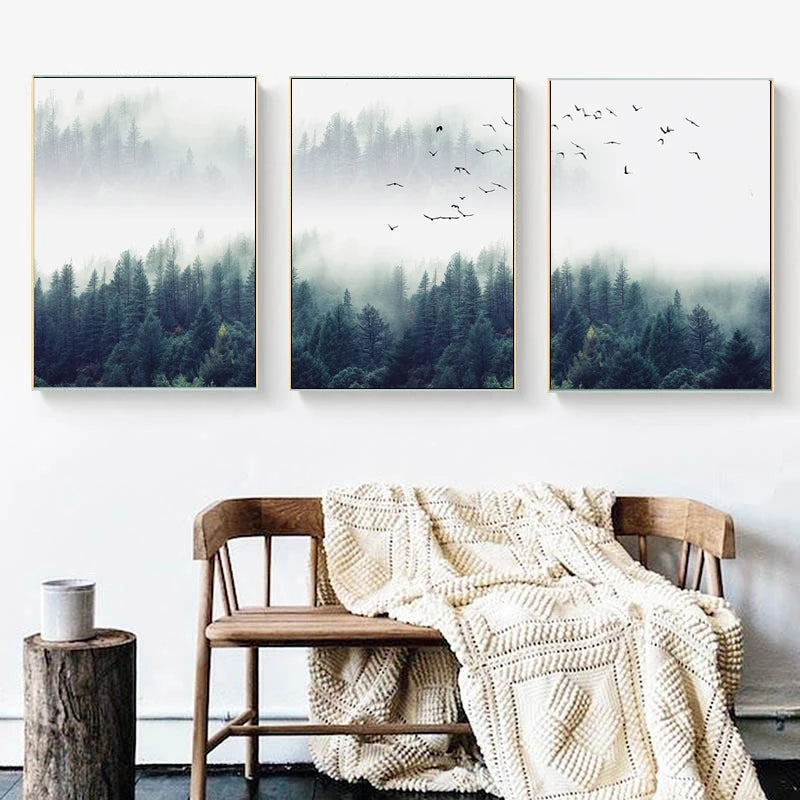 Nordic Style Forest Lanscape Wall Art Canvas Poster and Print Canvas Painting Decorative Picture for Living Room Home Decor