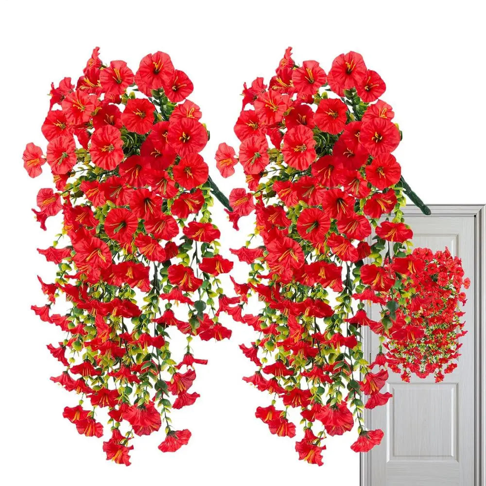 Fake Petunias 2 Pieces Faux Petunias Garden Flower Decor UV-Resistant Fake Plants For Porch Patio Garden Yard Wedding Party