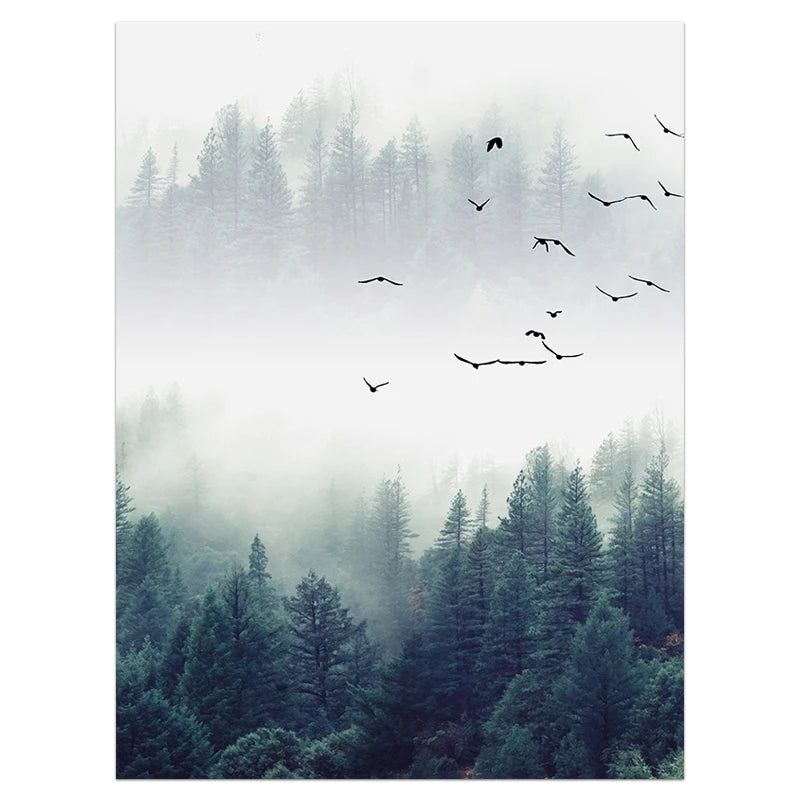 Nordic Style Forest Lanscape Wall Art Canvas Poster and Print Canvas Painting Decorative Picture for Living Room Home Decor