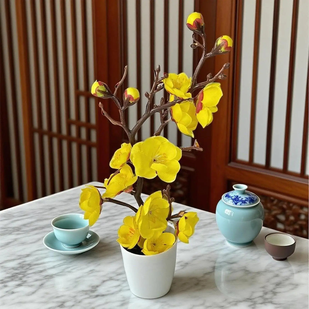 Arrangement with Vase Decorative Artificial Flowers Large Home Decoration Faux Plant Centerpiece for Modern Room