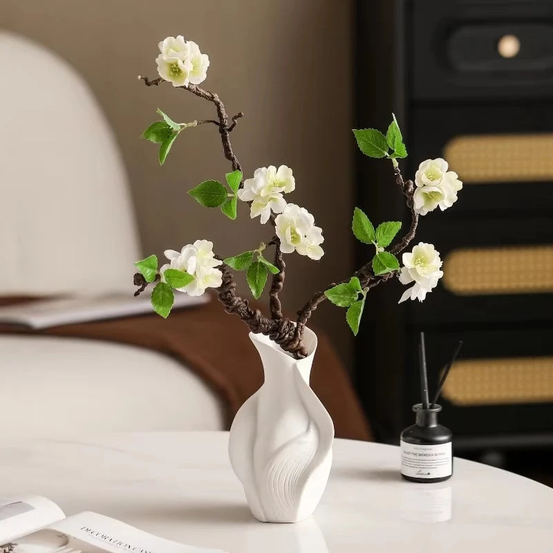Nordic Ceramic Vase Abstract Grass Dried Real Flower Living Dinning Room Cabinet Office Desktop Decoration Gift