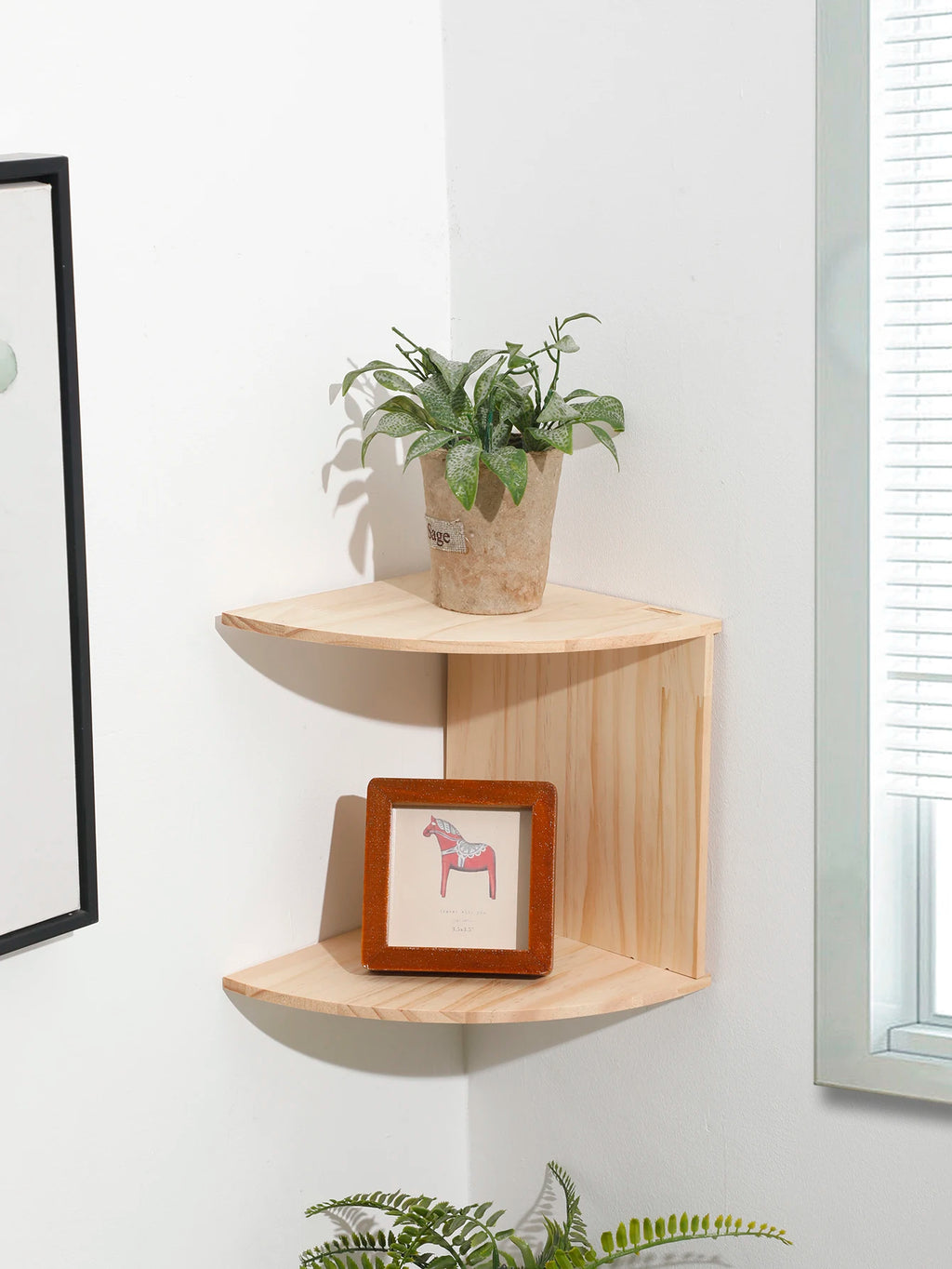 Wooden Corner Shelf Two-Layer Burlywood Shelf Boho Home Decoration Floating Wall Organizer Room Decors Aesthetic Wall Decor Gift