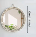 Nordic Handmade Cosmetic Mirror Decorated with Wooden Beads Round Dresser Petal Shape Living Room Porch Bathroom Decoration