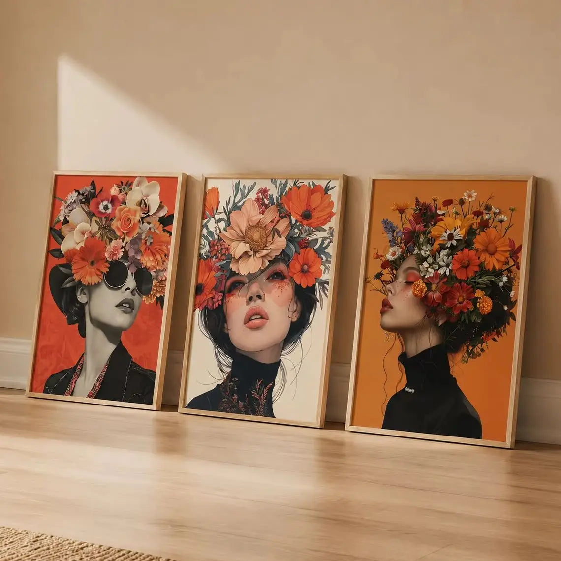 Nordic Wall Art Beautiful Woman & Flowers Vintage Canvas Painting Modern Style Poster Prints Bedroom Living Room Wall Decor