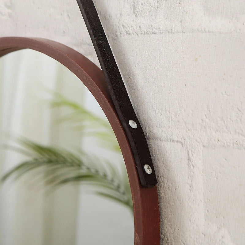 Vintage Wooden Round Wall Mirror Hanging Makeup Mirror Nordic Decor Mirror for Entryway Living Room Wall Decor