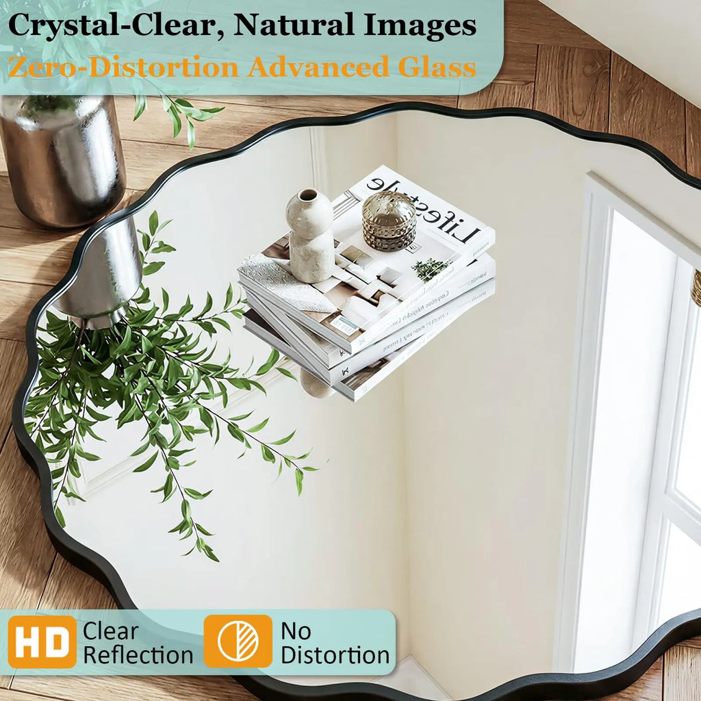 Wavy Edge Round Wall Mirror