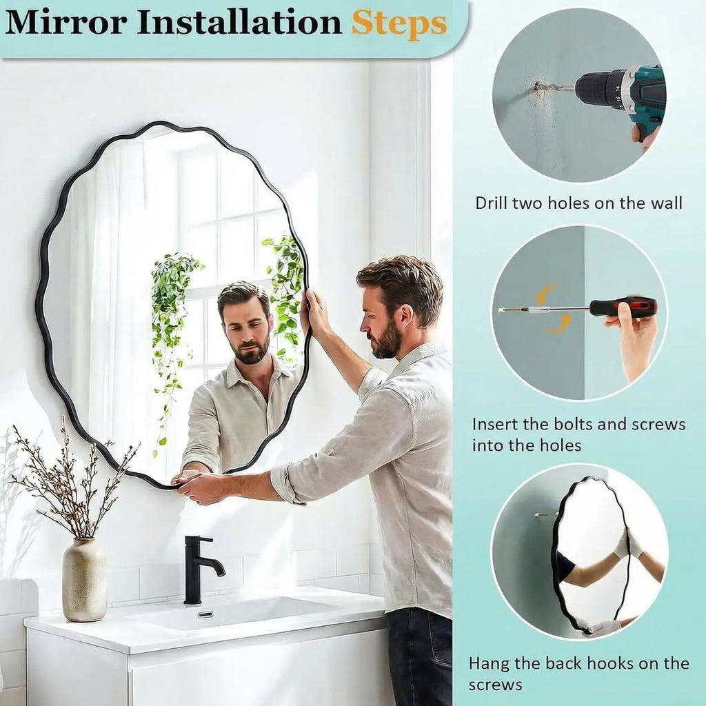 Wavy Edge Round Wall Mirror