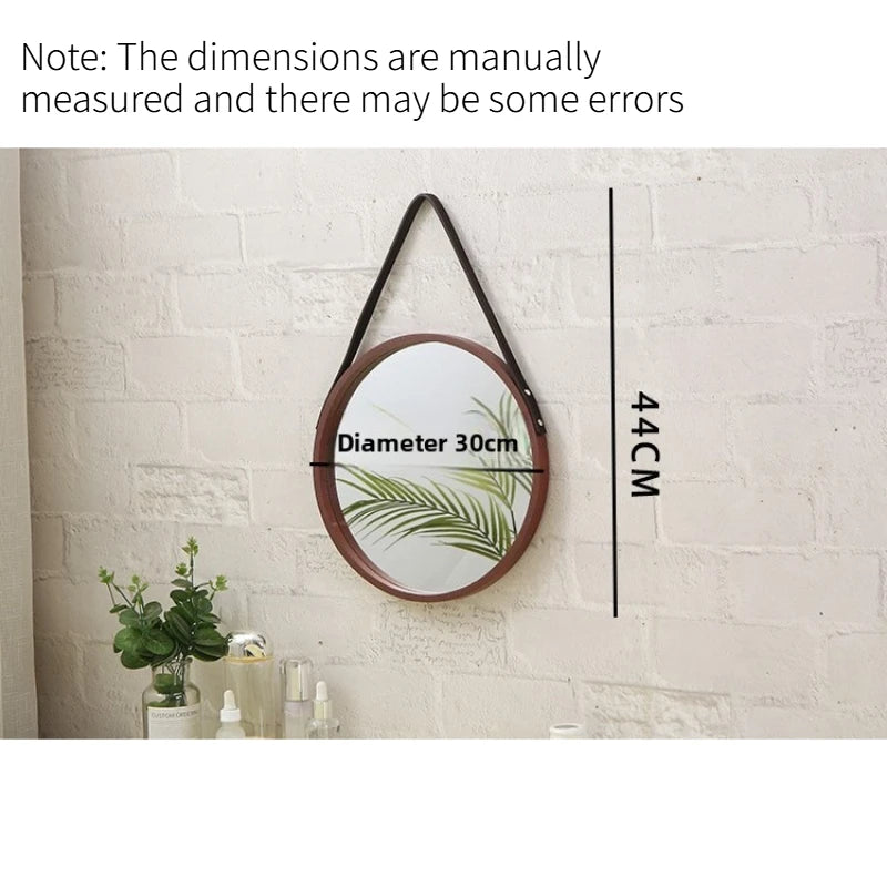 Vintage Wooden Round Wall Mirror Hanging Makeup Mirror Nordic Decor Mirror for Entryway Living Room Wall Decor