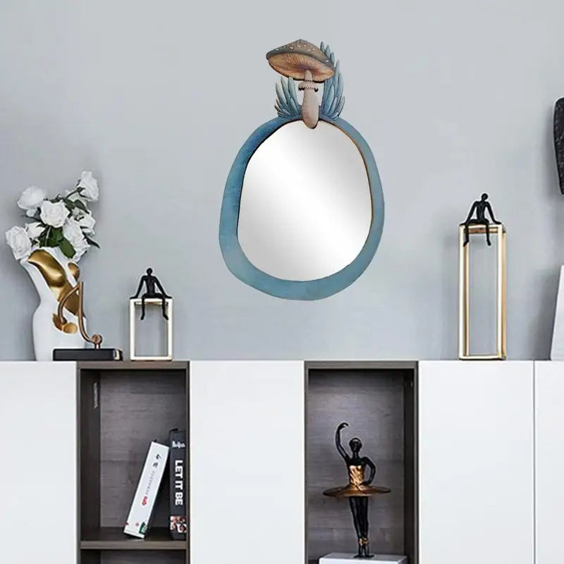 Decorative Wall Mirror Wooden Mushroom Forest Mirror Retro Mirror For Living Room Bedroom Bathroom Entryway Wall Decor
