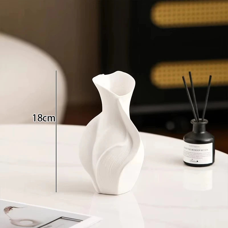 Nordic Ceramic Vase Abstract Grass Dried Real Flower Living Dinning Room Cabinet Office Desktop Decoration Gift