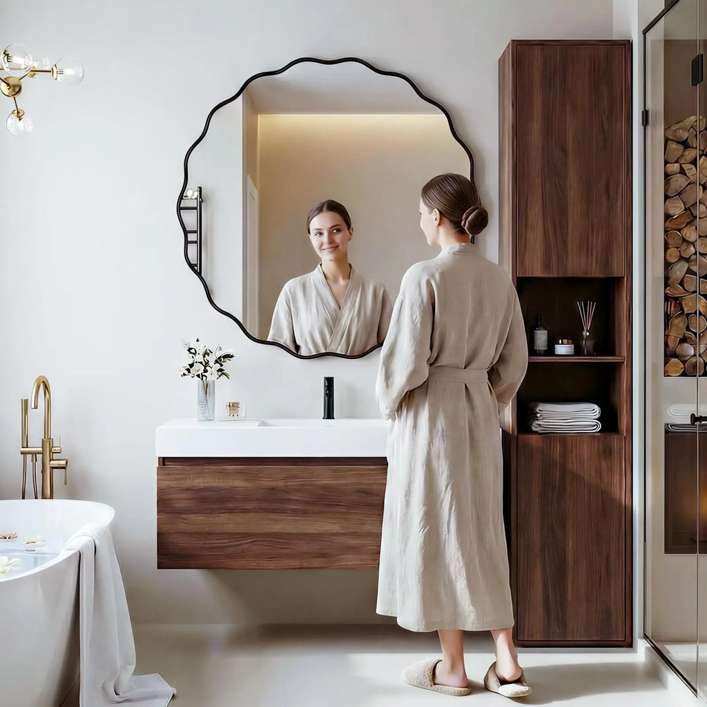 Wavy Edge Round Wall Mirror