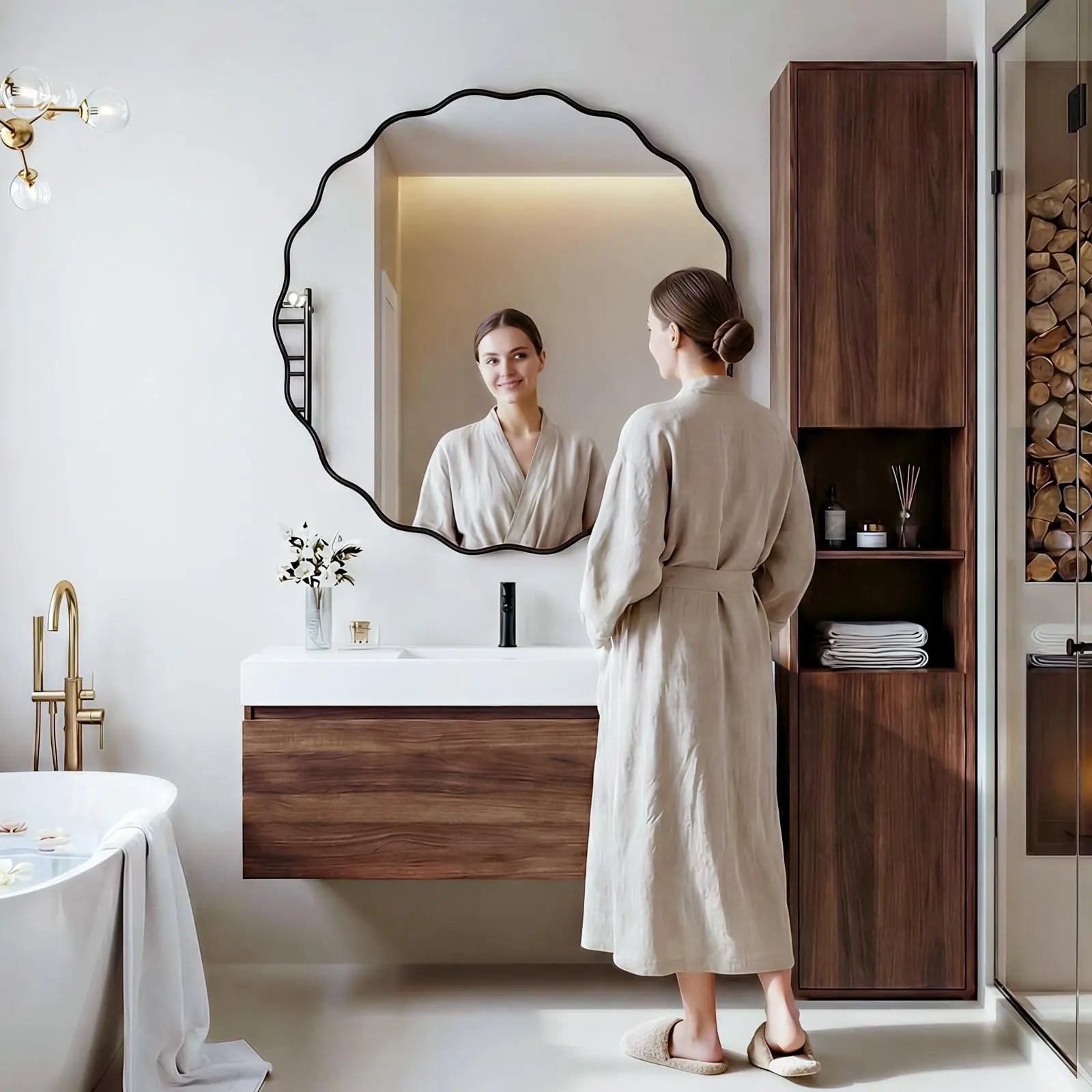 Wavy Edge Round Wall Mirror