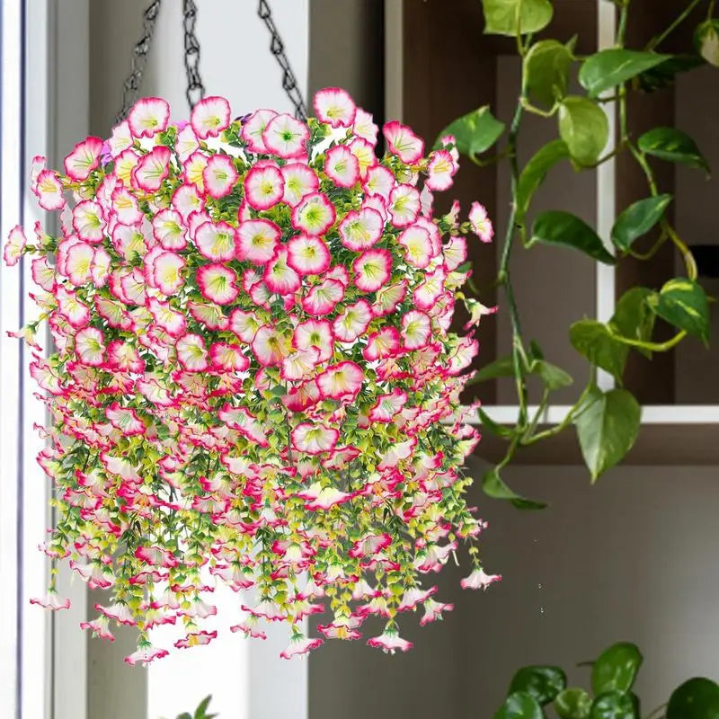 Fake Petunias 2 Pieces Faux Petunias Garden Flower Decor UV-Resistant Fake Plants For Porch Patio Garden Yard Wedding Party