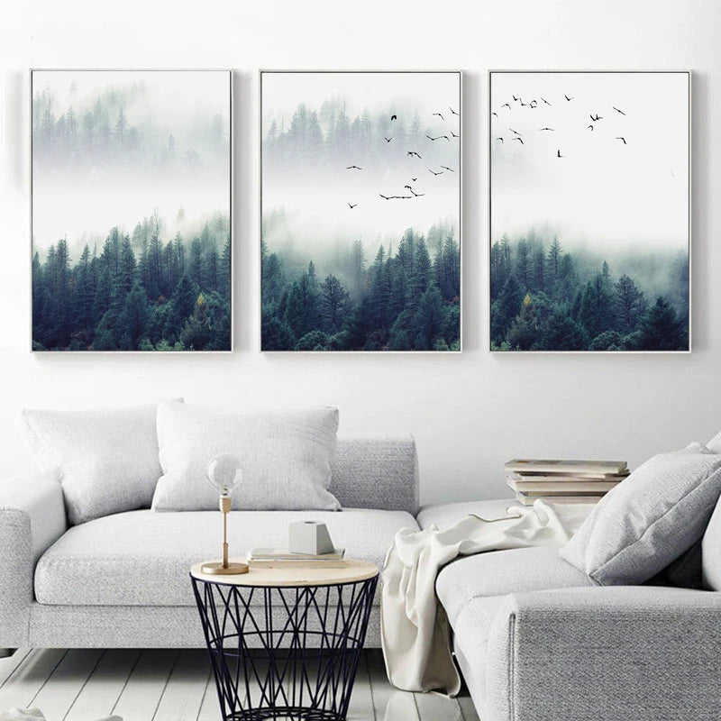 Nordic Style Forest Lanscape Wall Art Canvas Poster and Print Canvas Painting Decorative Picture for Living Room Home Decor