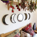 5 Pieces Scandinavian Natural Decor Acrylic Wall Decorative Interior Design Wooden Moon Phase Mirror Bohemian Wall Decoration