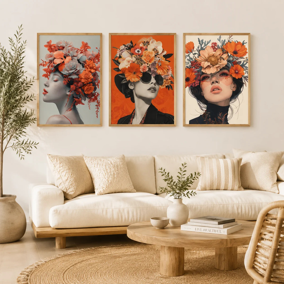 Nordic Wall Art Beautiful Woman & Flowers Vintage Canvas Painting Modern Style Poster Prints Bedroom Living Room Wall Decor