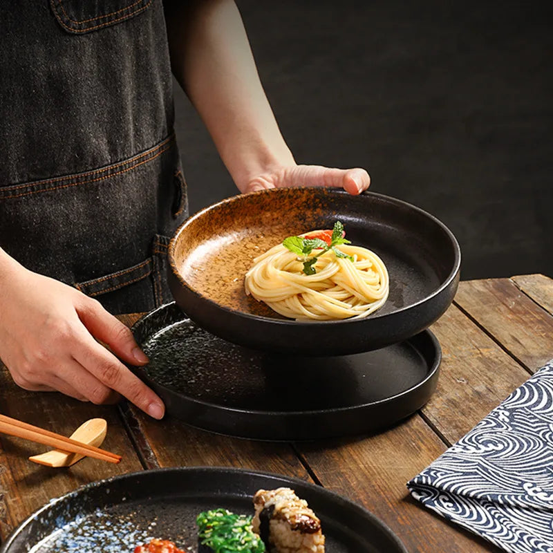 Japanese Ceramic Disc Creative Western Dinner Plate Pizza Plate Pasta Flat Plate Nordic Home Restaurant Tableware